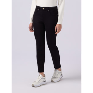 Oltre - Pantaloni skinny in cotone e tencel con bottone gioiello - Nero