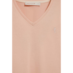 Camiseta color maquillaje de escote en pico y bordado Rigby Best