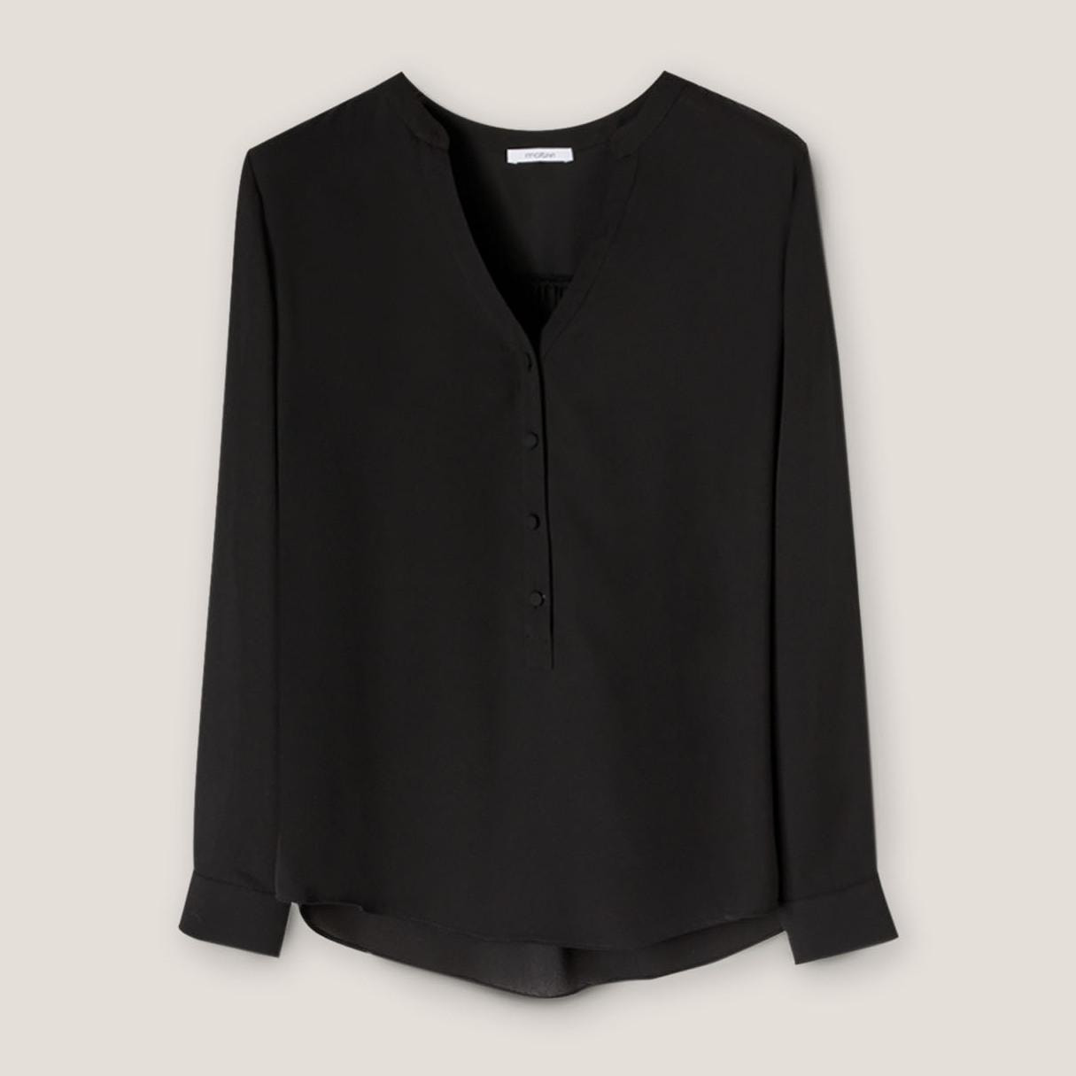 Motivi - Blusa vaporosa con cuello serafín - Negro