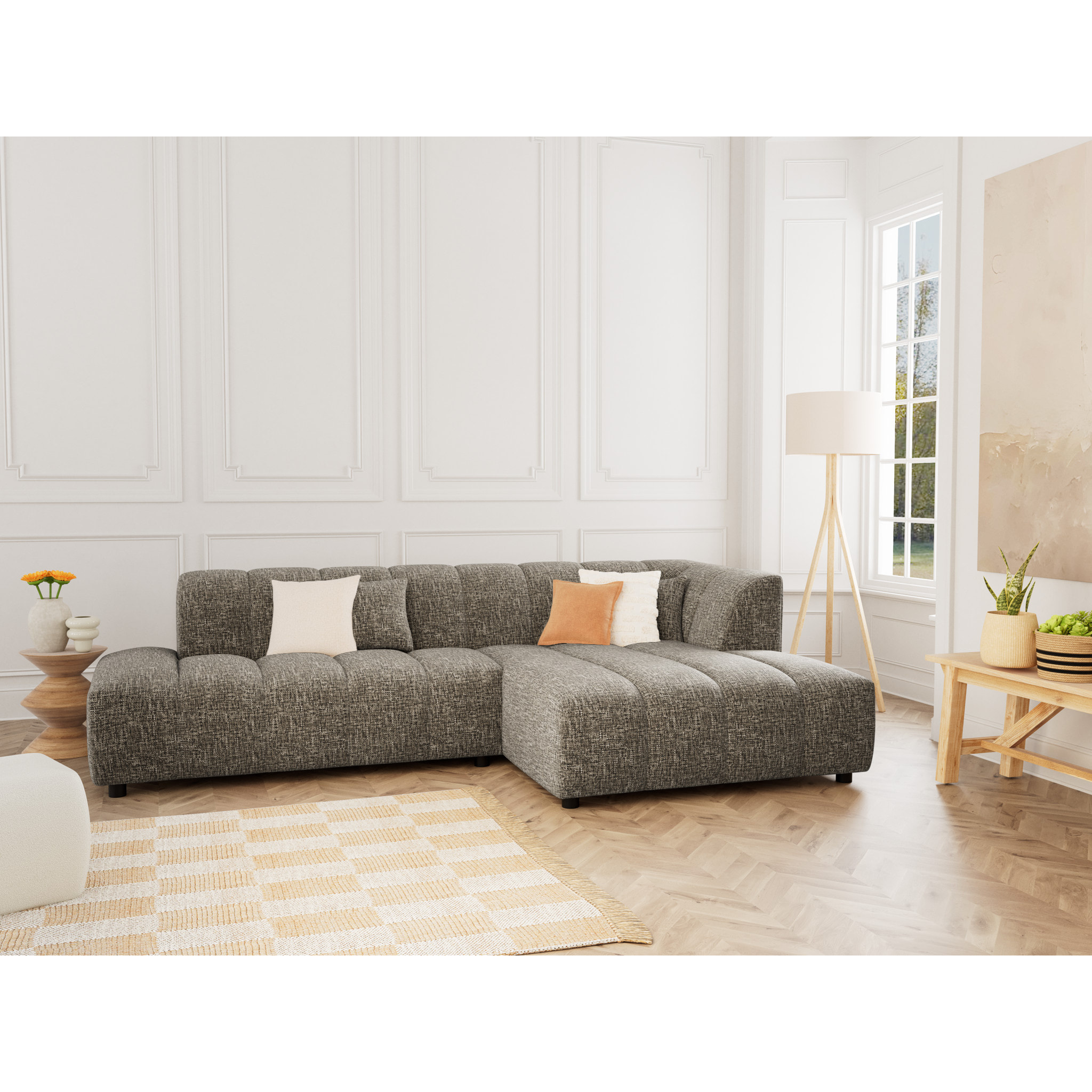 Curtis - canapé d'angle droit 4 places sans accoudoir en tissu texturé - Vert Olive
