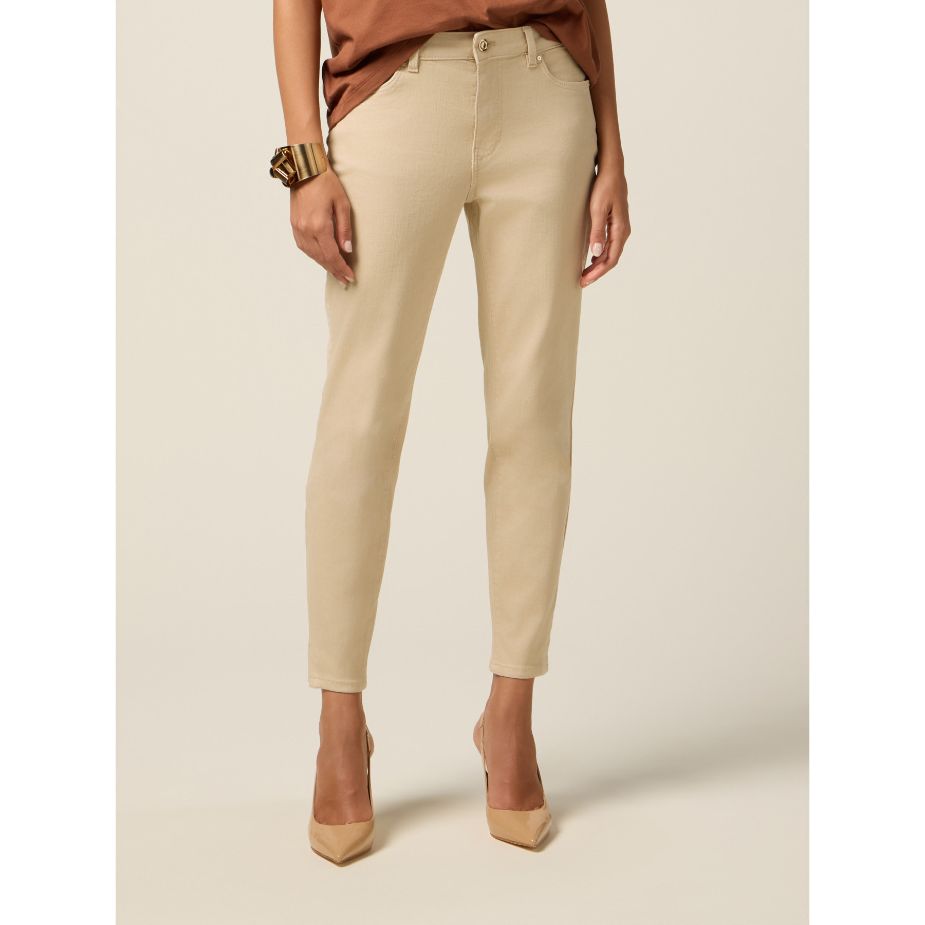 Oltre - Pantalones ajustados de mezcla de algodón - Beige