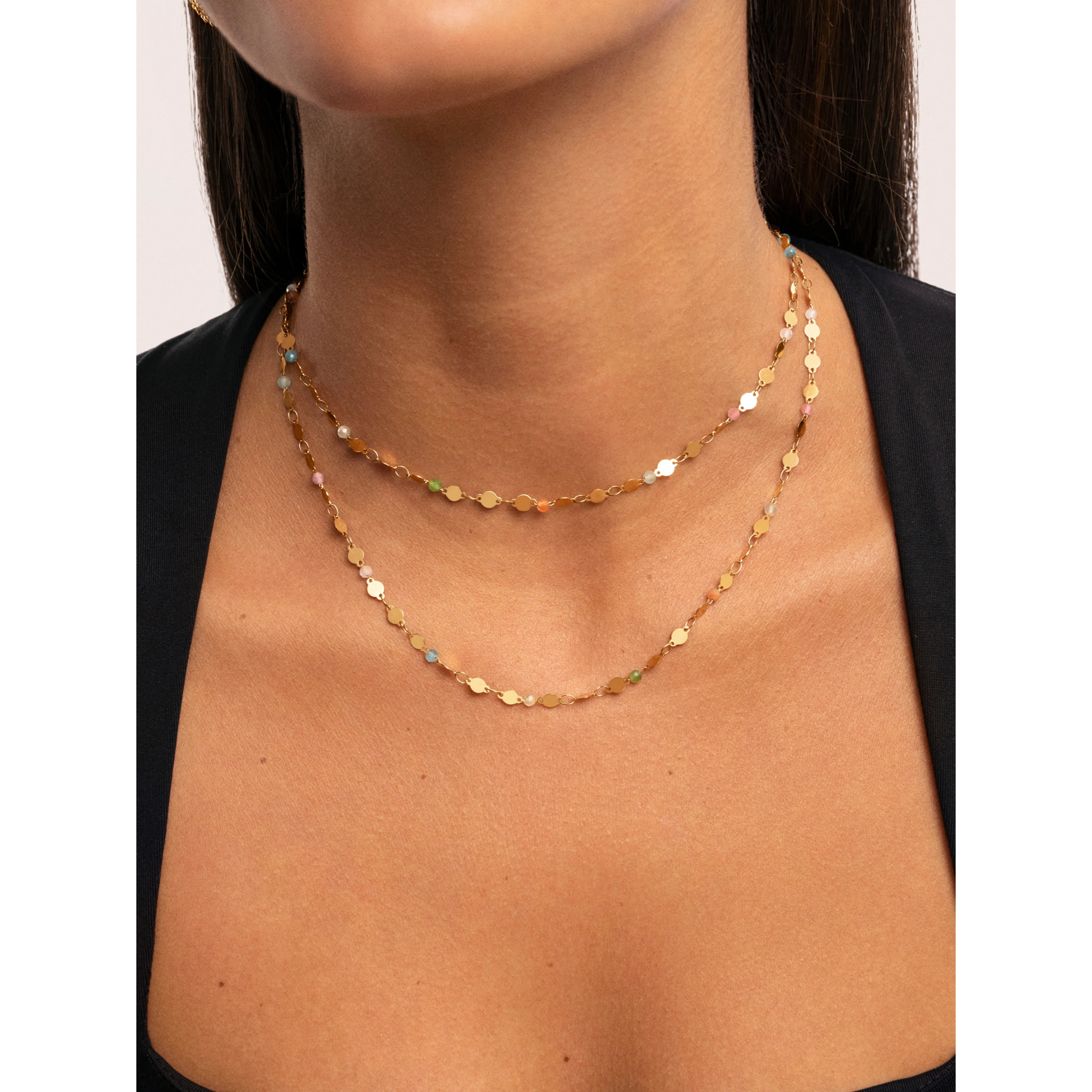 Collana Long Crystals Solar  in Acciaio Placcato Oro