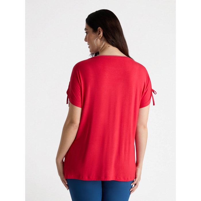 Fiorella Rubino - T-shirt ricamata in viscosa LENZING™ ECOVERO™ - Rosso