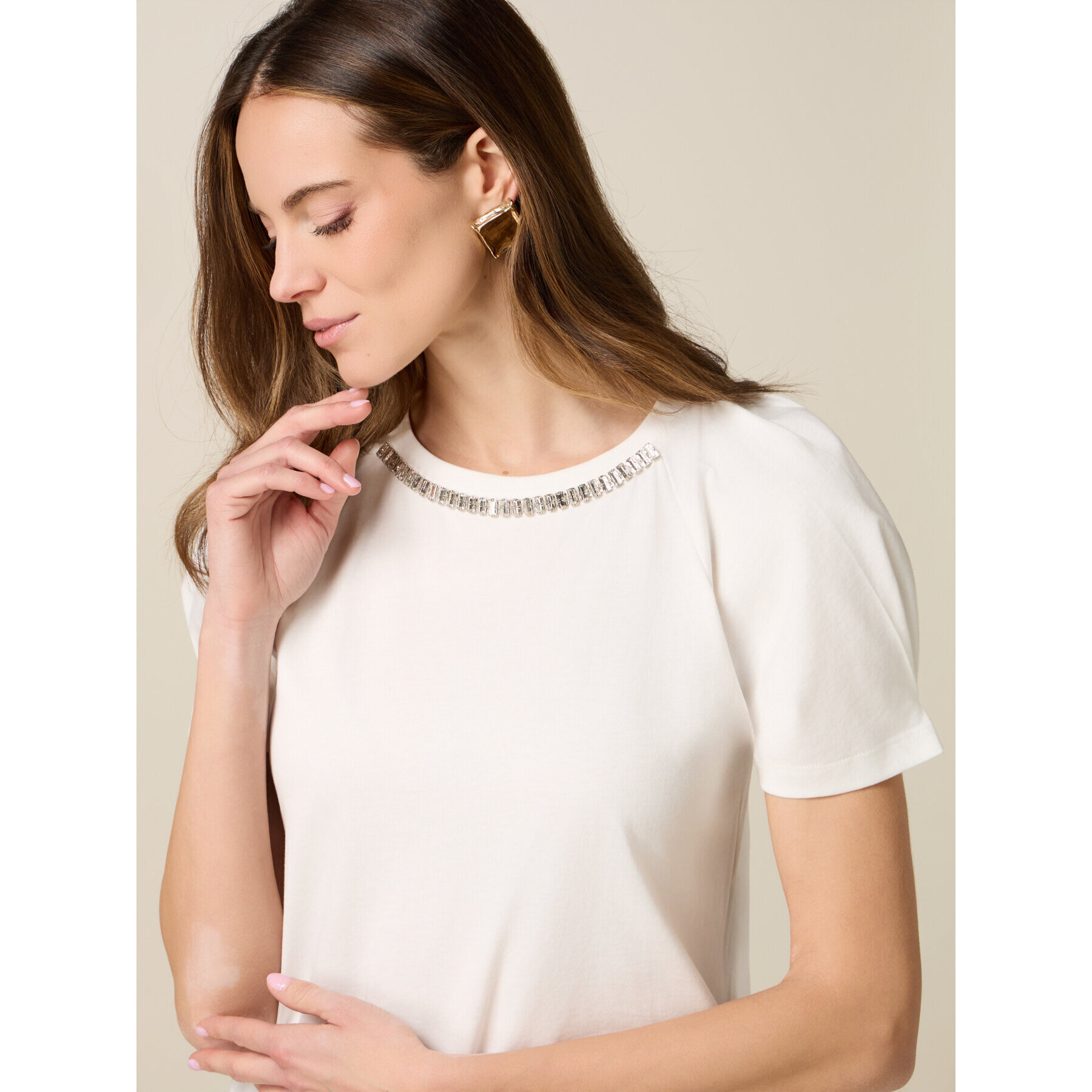 Oltre - Camiseta de algodón con engarces - Blanco