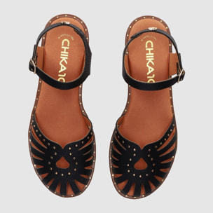 Sandalias de Piel - Negro - Tacón: Bajo