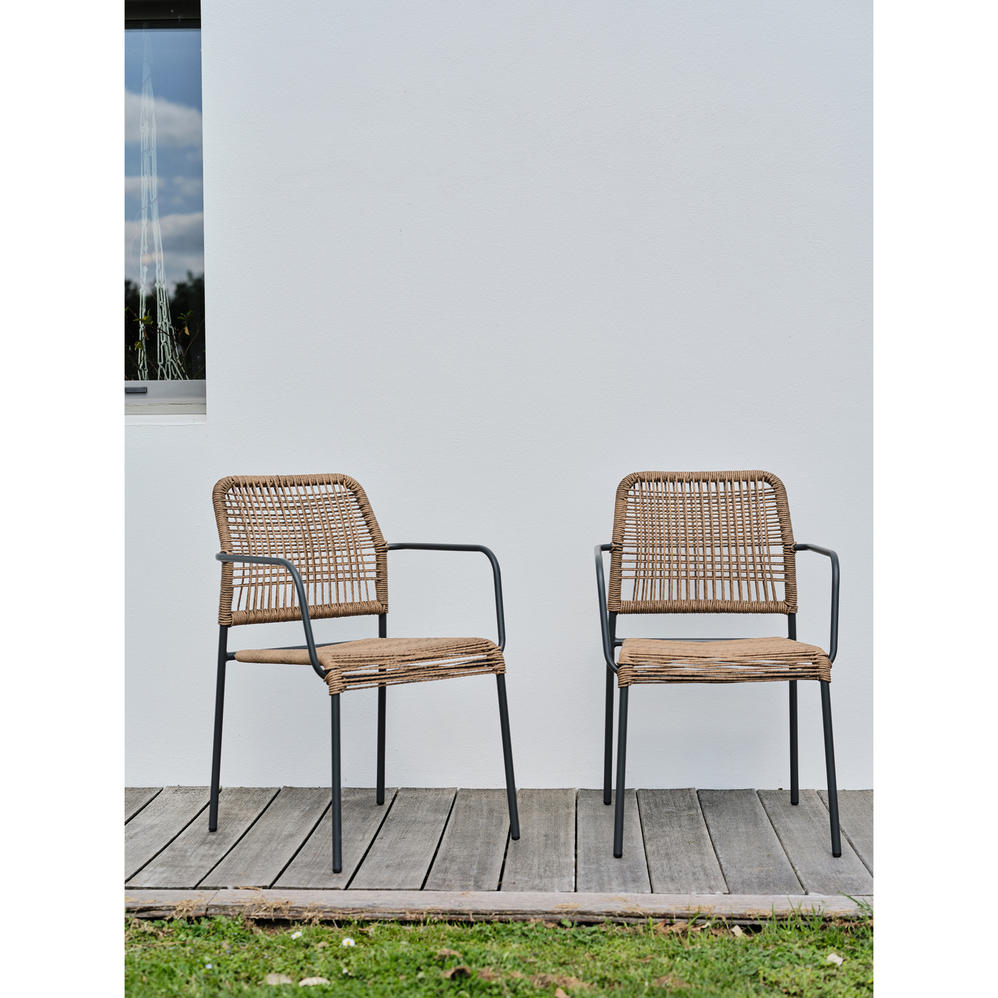 MARCEAU - Lot de 2 fauteuils de jardin en corde et acier