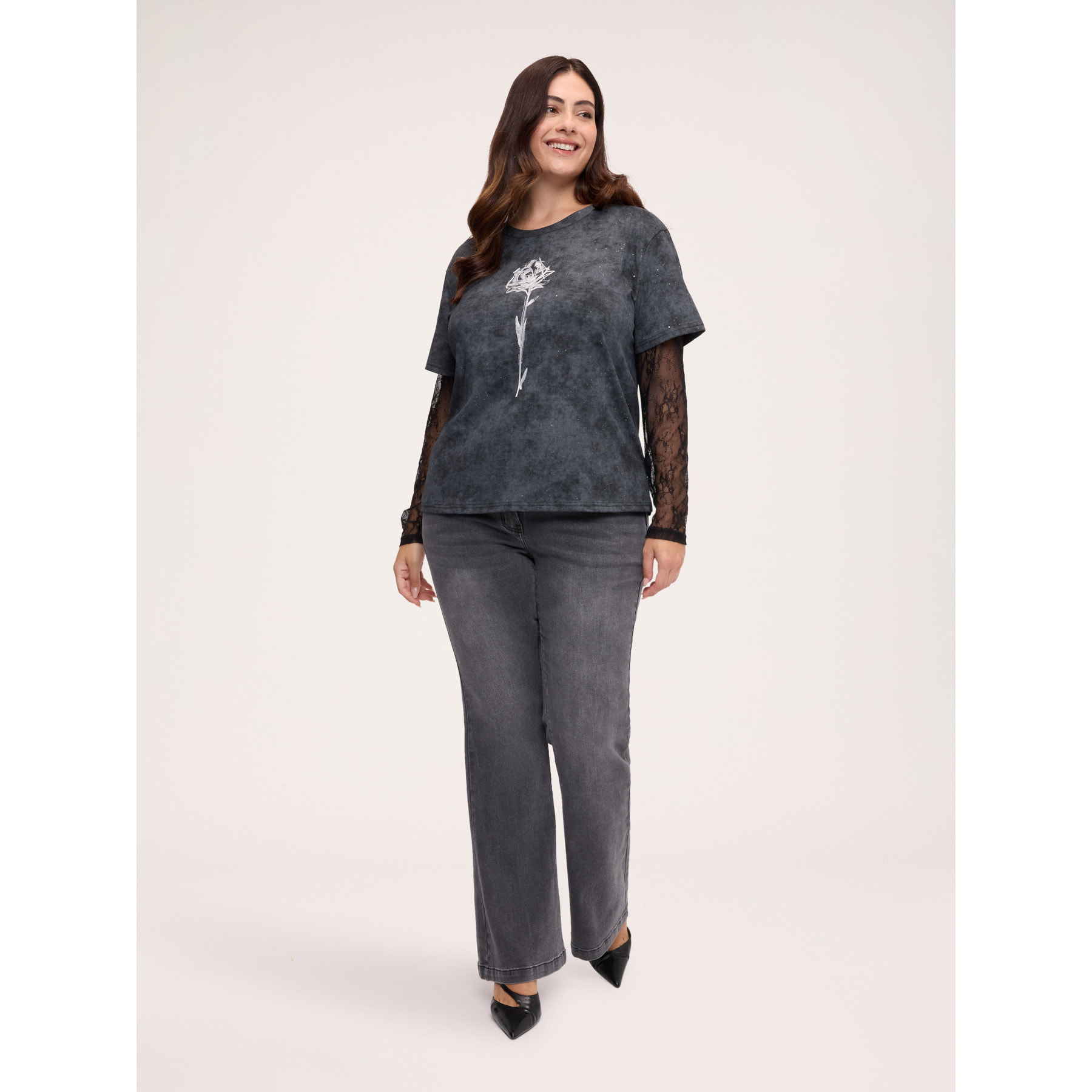 Fiorella Rubino - T-shirt con maniche in pizzo - Nero