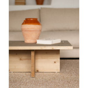 Table basse carrée en bois massif ton chêne moyen de 80x80cm Hauteur: 33.2 Longueur: 80 Largeur: 80