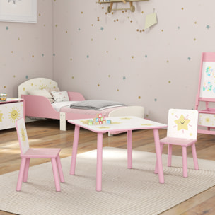 Ensemble table et chaises enfant design étoiles soleil bois pin MDF blanc rose