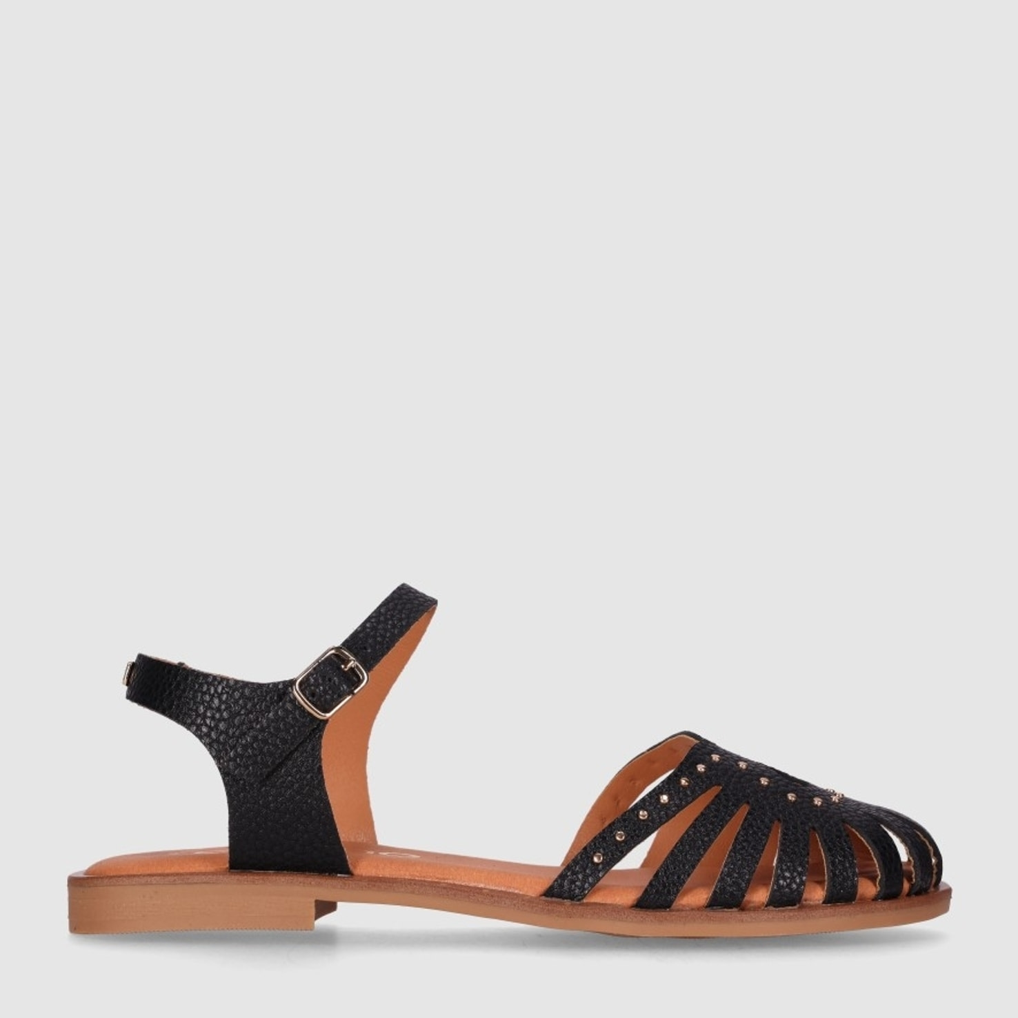 Sandalias de Piel - Negro - Tacón: Bajo