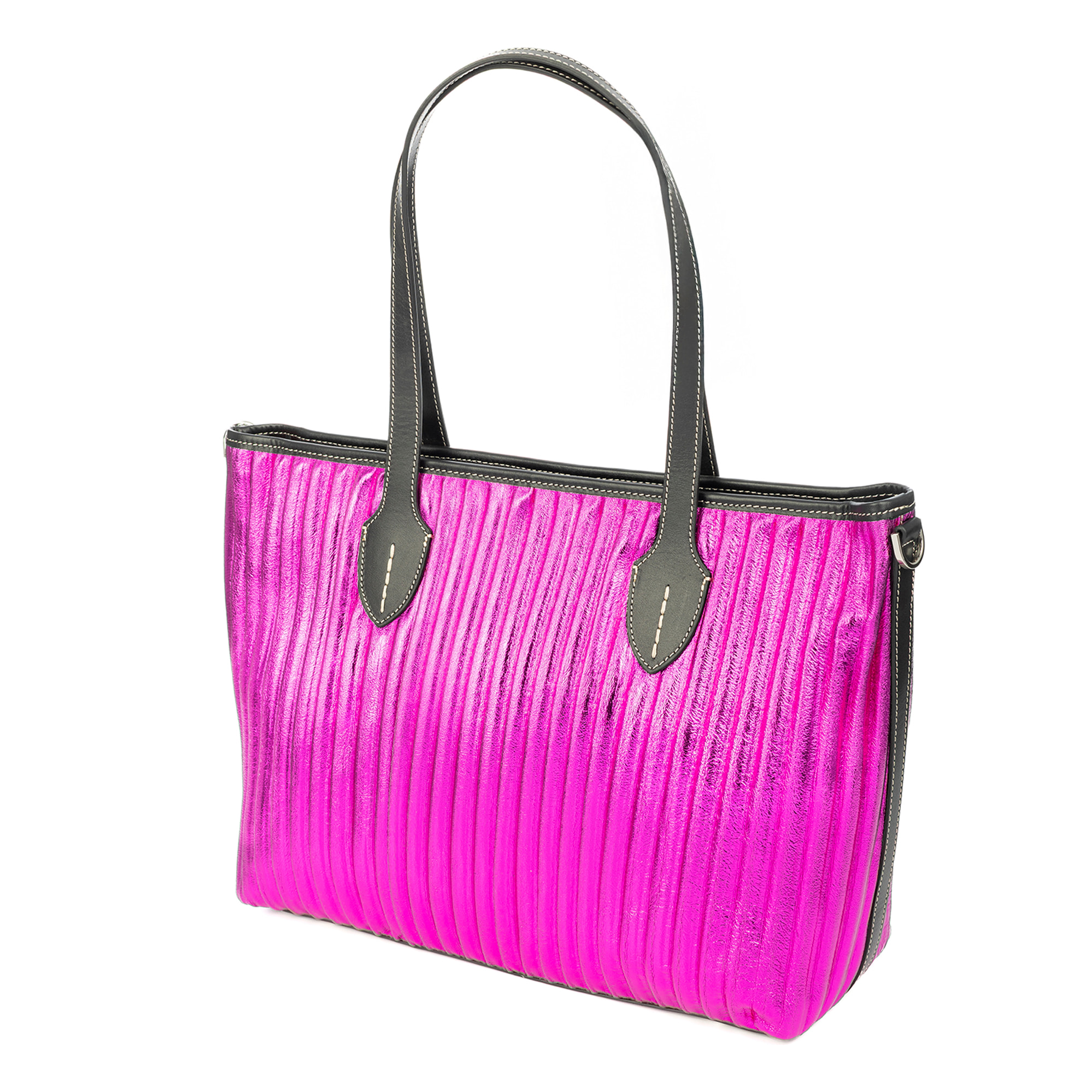 Baceno borsa a spalla donna. Pelle autentica Napa laminata brillante.