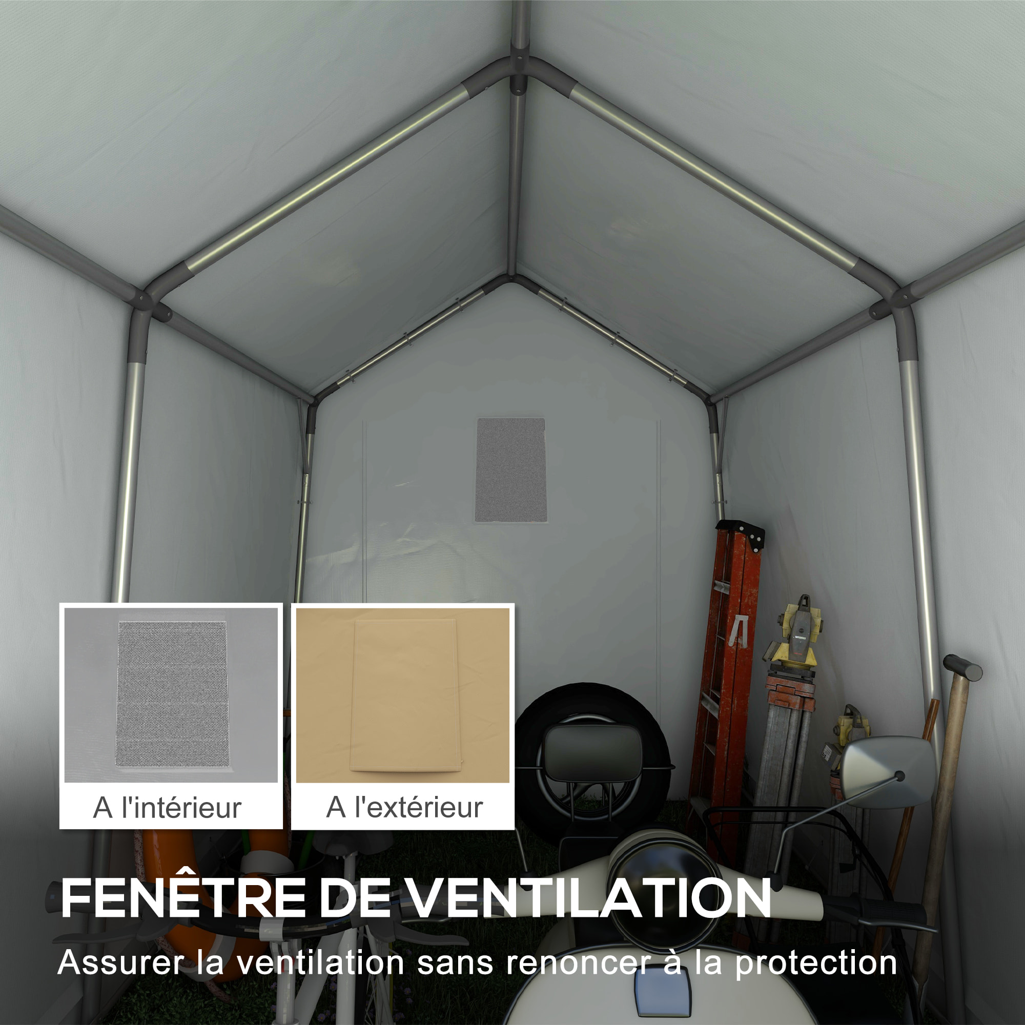 Abri de jardin - abri vélo - tente de stockage dim. 2 x 3,6 m - acier galvanisé PE imperméable anti-UV beige