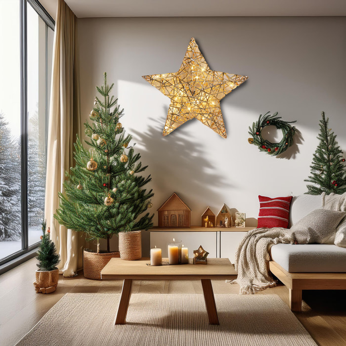 estrella navideña en color oro champagne con 20 luces led blancas cálidas 30x8x30cm