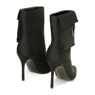 Botines cargo negros de tela, tacón de 10,5 cm