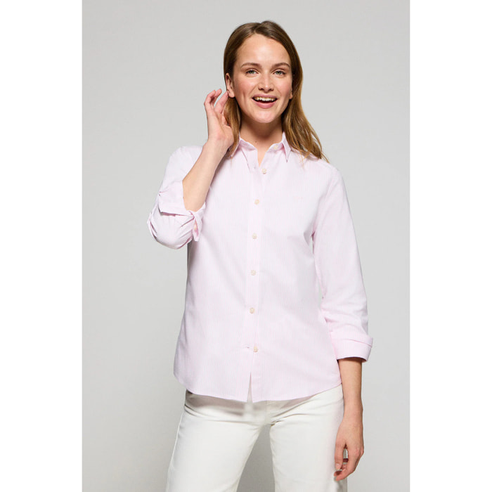 Camicia a righe rosa con logo ricamato