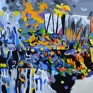 Tableau abstrait champs de bleuet Tableau plexiglas