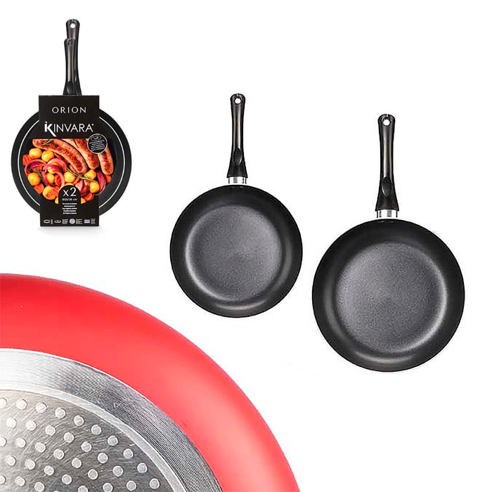 Set di 2 padelle antiaderenti in alluminio rosso.