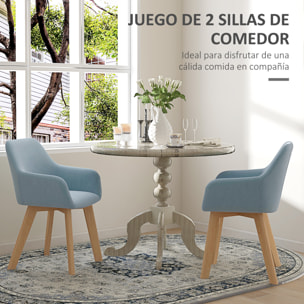 Pack de 2 Sillas de Comedor Modernas Sillas de Cocina Tapizado en Terciopelo con Respaldo Reposabrazos y Patas de Madera Carga 120 kg para Salón Dormitorio 54x57x80 cm Azul Claro