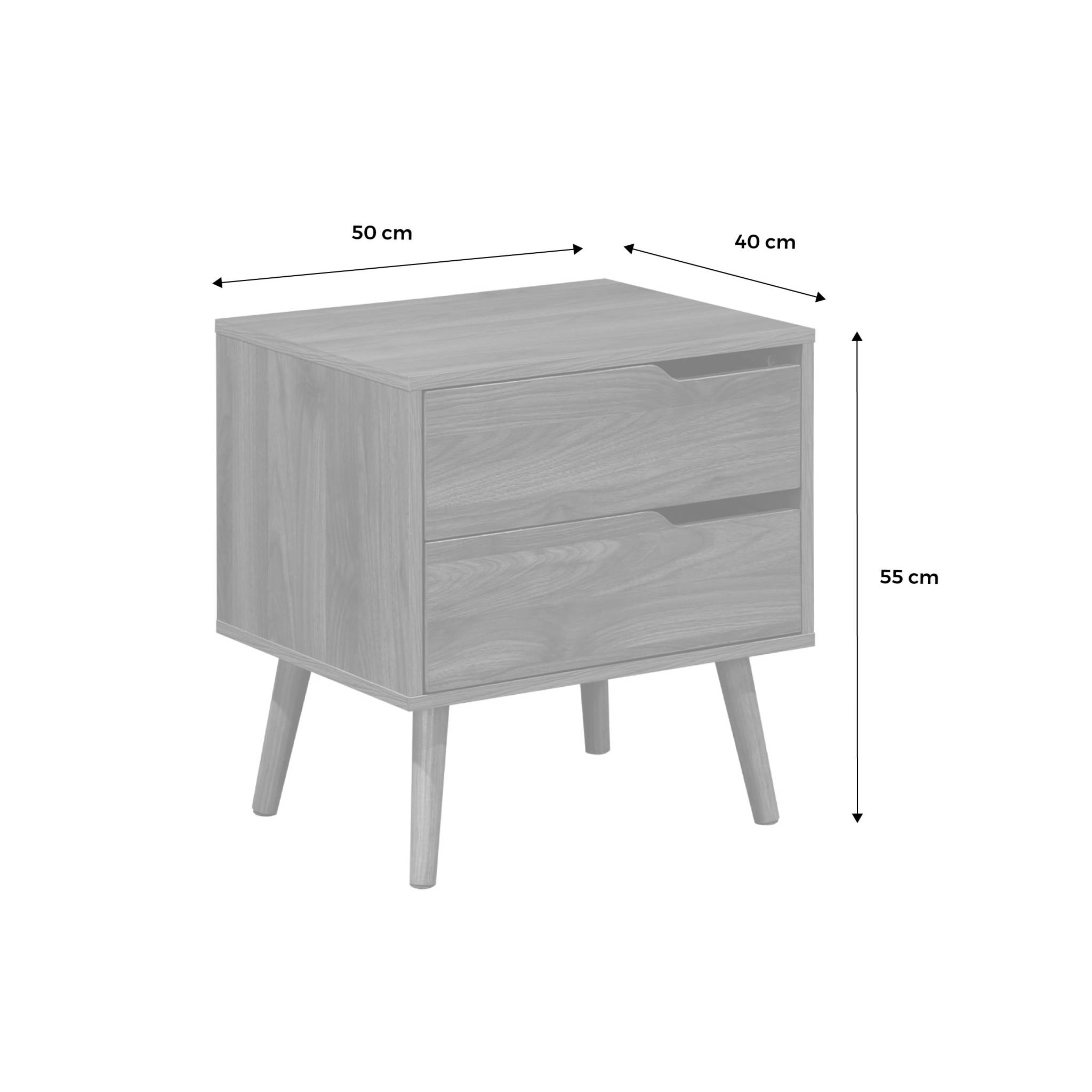 Table de chevet décor bois teinté noyer. 2 tiroirs. pieds en pin massif
