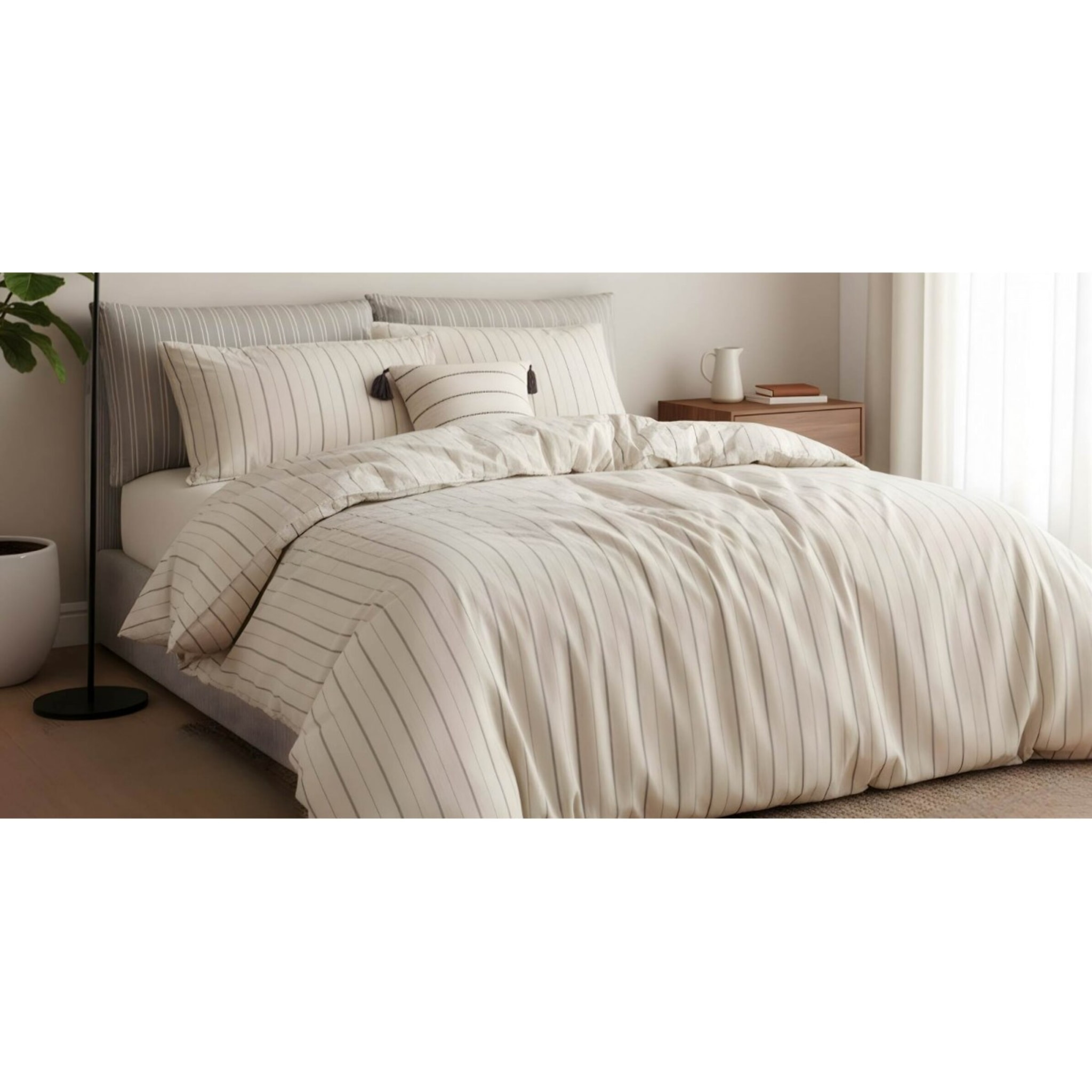 Parure housse de couette et taie(s) d'oreiller coton lavé tisse-teint