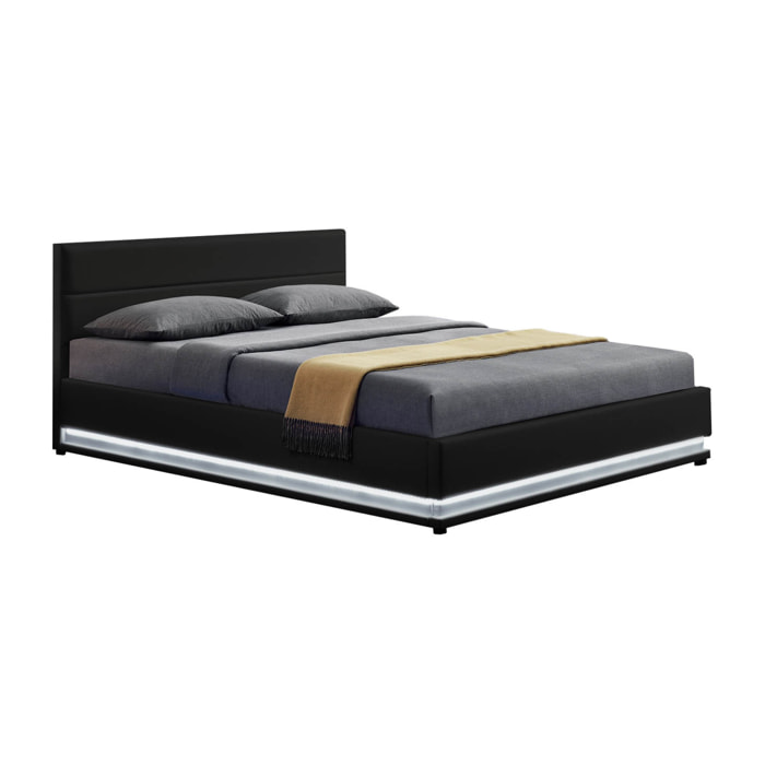 Structure de lit LED avec rangements 140 x 190 cm noir ALICANTE