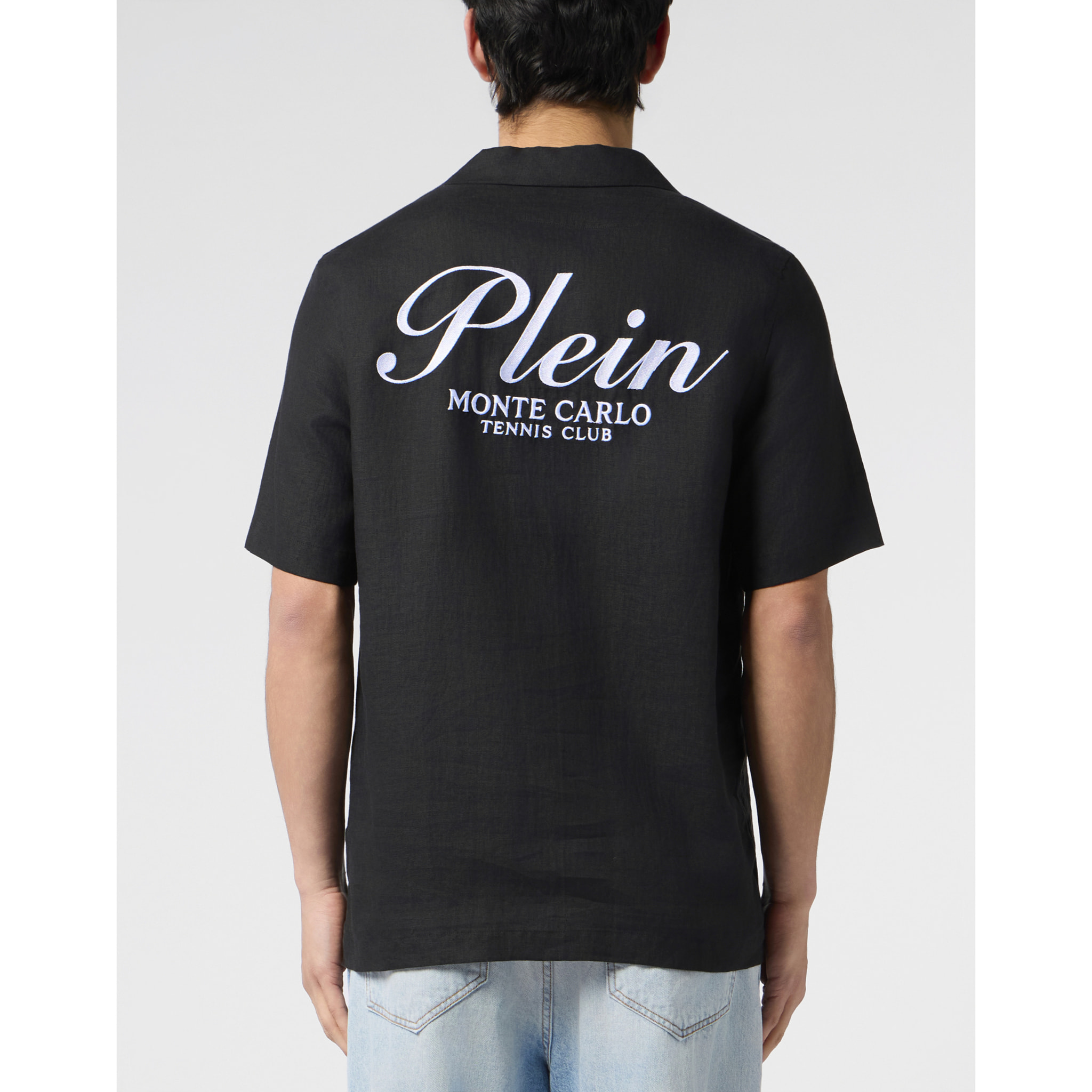 PHILIPP PLEIN Linen Bowling Shirt Tennis Club