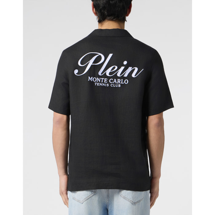 PHILIPP PLEIN Linen Bowling Shirt Tennis Club