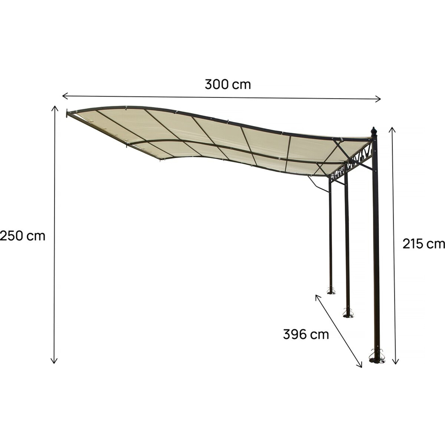 Pergola tonnelle adossée en métal - 3 x 4 m - Beige