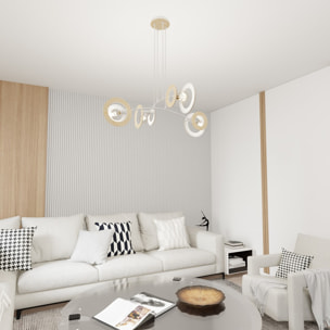 Lampada a sospensione Skiva in acciaio bianco e legno