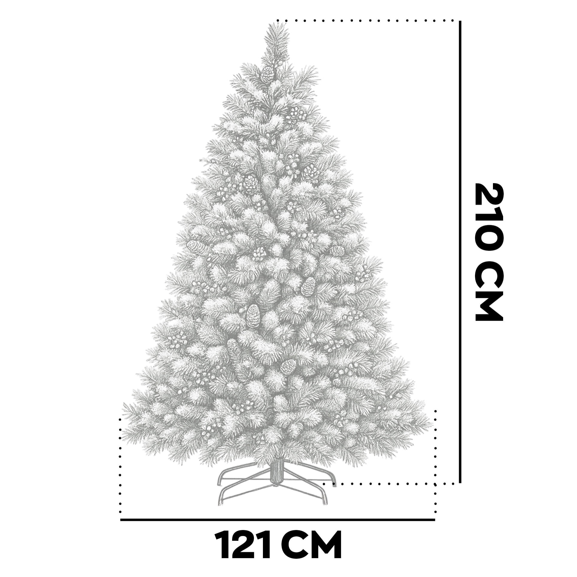 Cortina - Albero di Natale Innevato in PVC e PP con Pigne e Bacche Ø121x210H, 1348 Punte