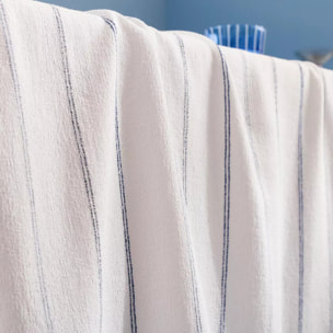 Nappe pur coton lavé motif jacquard blanc bleu Rimini blu