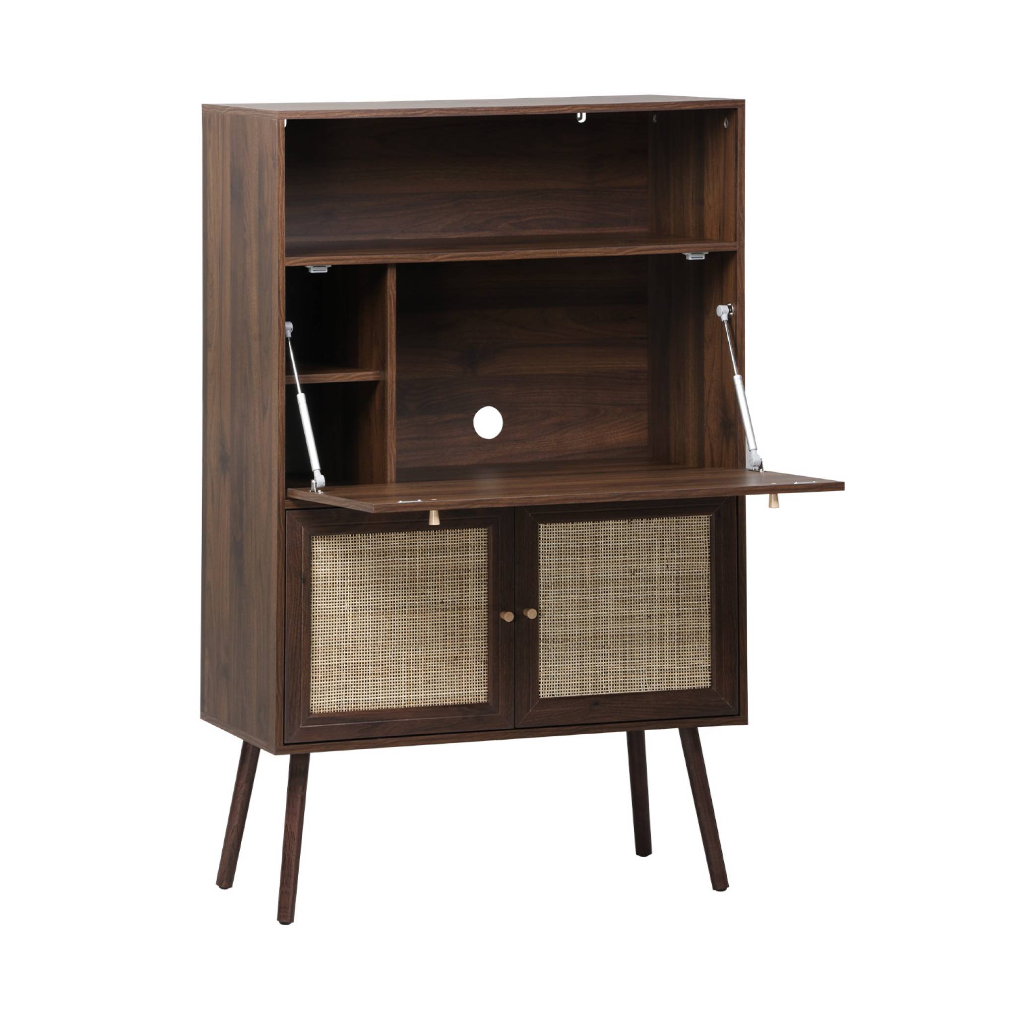 Bureau secrétaire décor bois et cannage 2 portes BOHÈME