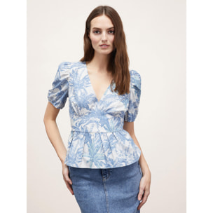 Motivi - Top de corte peplo con estampado de hojas - Light - blue