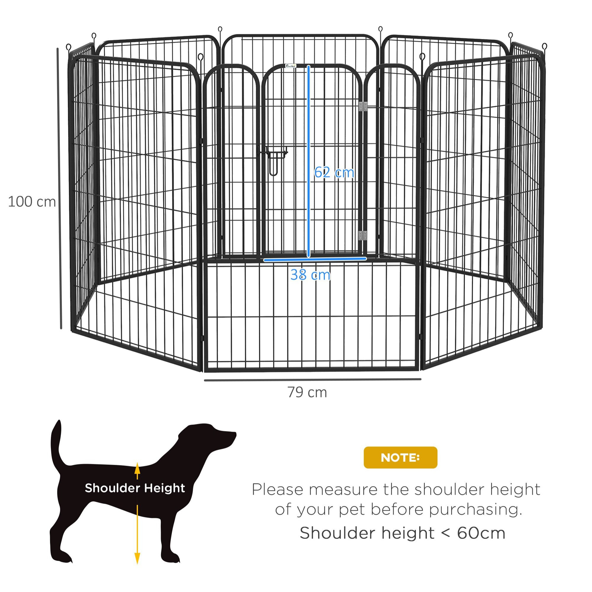 Parque para Mascotas Perros 8 Vallas 79x100 cm Corral Plegable con Puerta y Doble Pestillo Paneles Metálicos Cerca de Entrenamiento Negro