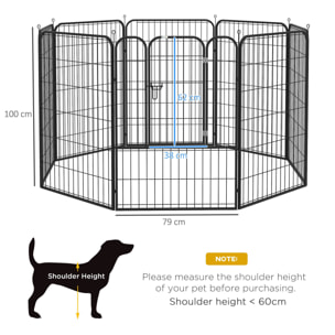 Parque para Mascotas Perros 8 Vallas 79x100 cm Corral Plegable con Puerta y Doble Pestillo Paneles Metálicos Cerca de Entrenamiento Negro