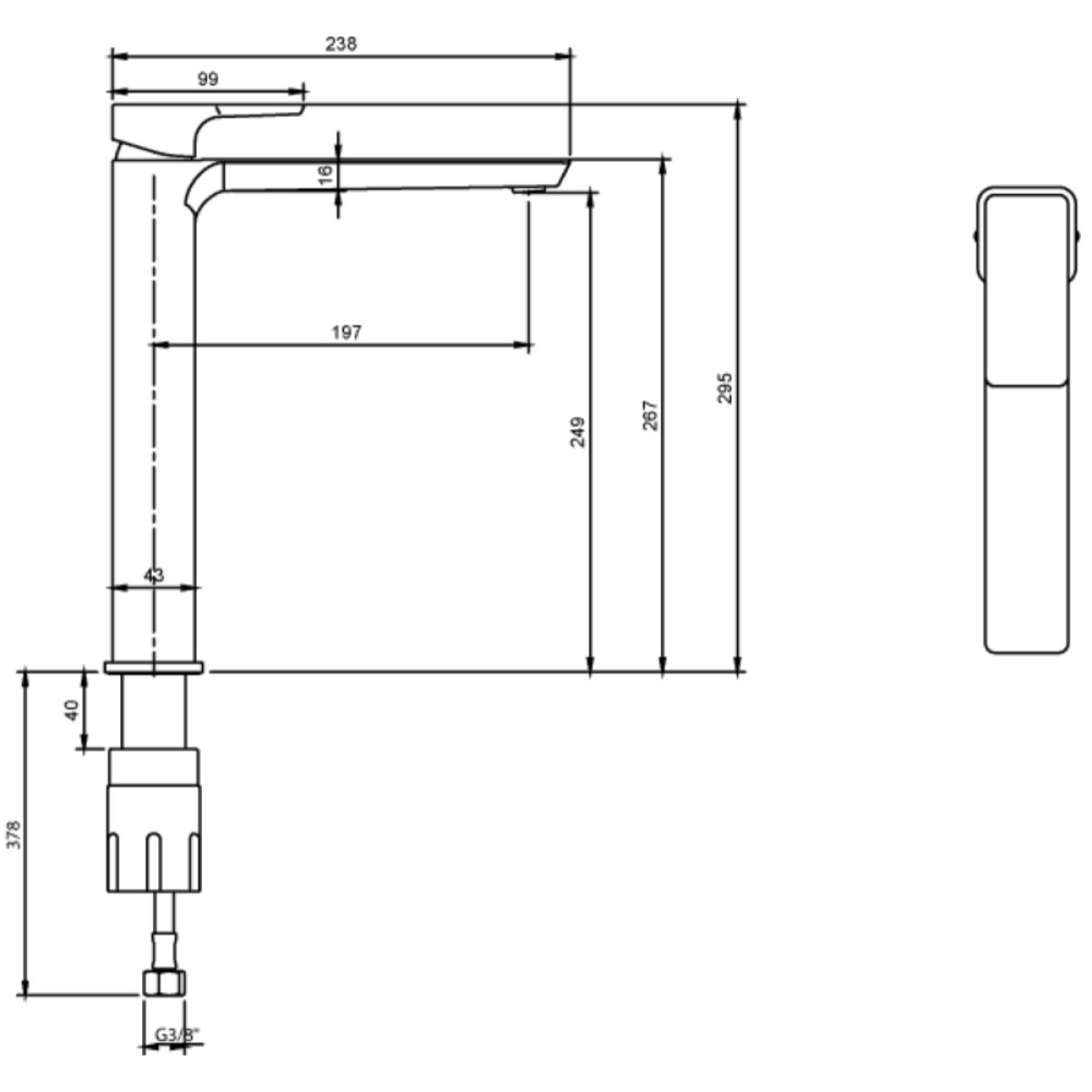 Mitigeur lavabo surélevé Subway 3.0 sans tirette Matt Black