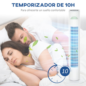 Ventilador de Torre con Mando a Distancia o Control Mecánico Temporizador de hasta 10h Oscilación de 70° 3 Velocidades y 3 Modos 45W Ø22x77 cm Blanco