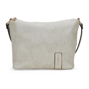 Bolso bandolera beige con flores y tachas