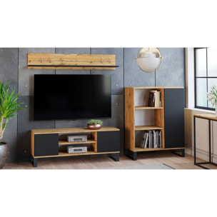 Credenza industrial a 1 anta e 2 ripiani, Buffet con piedini in metallo, Madia da soggiorno, Libreria con scaffali, cm 40x90h116, colore Nero e Acero