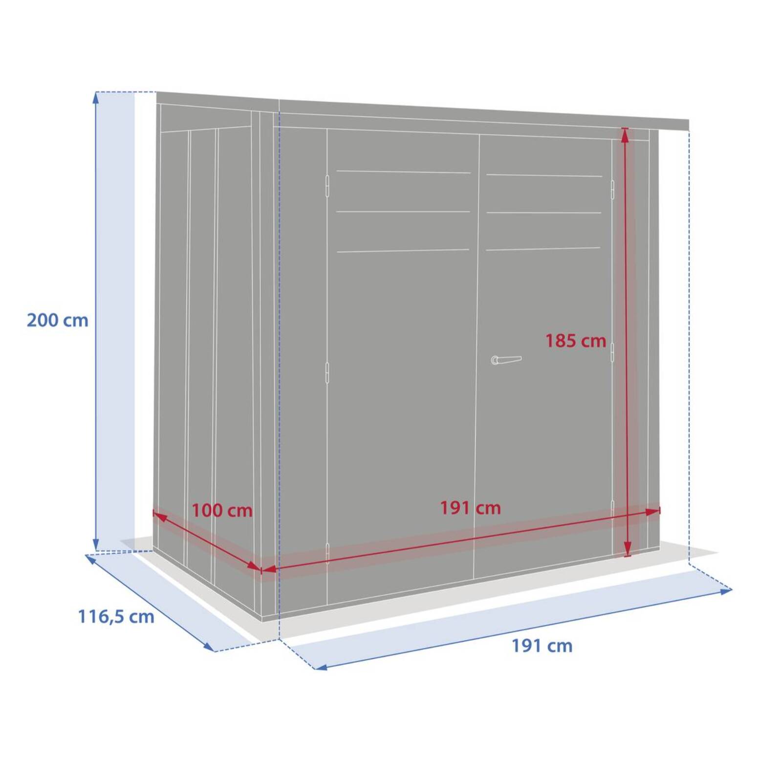 Abri de jardin Forgia gris graphite en acier galvalisé 191x117x200 cm