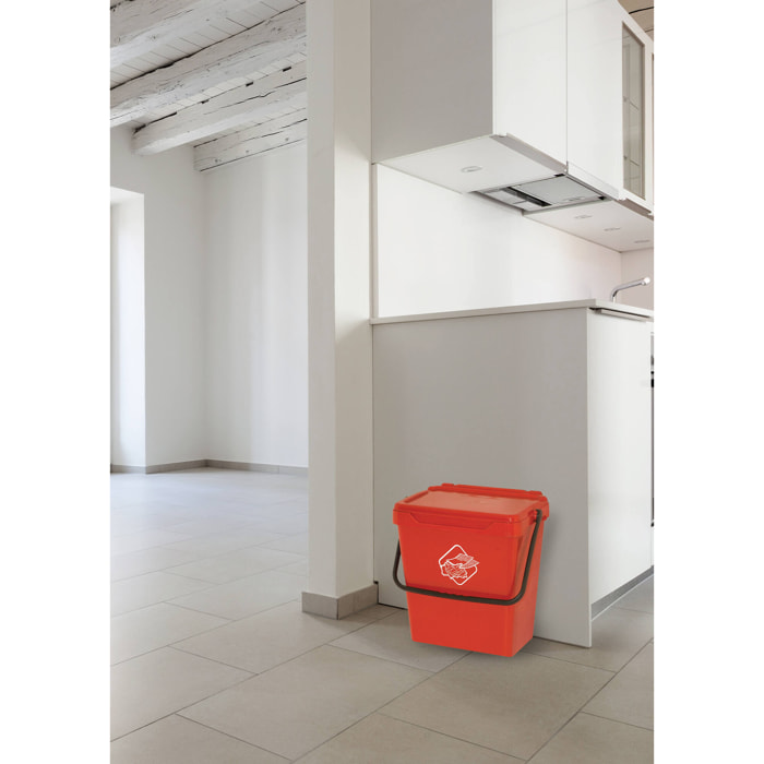 Cassonetto in polipropilene per raccolta differenziata, Contenitore per rifiuti da 30l, 100% Made in Italy, cm 40x31h39, colore Rosso