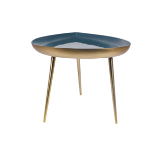 Table basse design en acier laqué bleu canard et doré L80 cm DROP