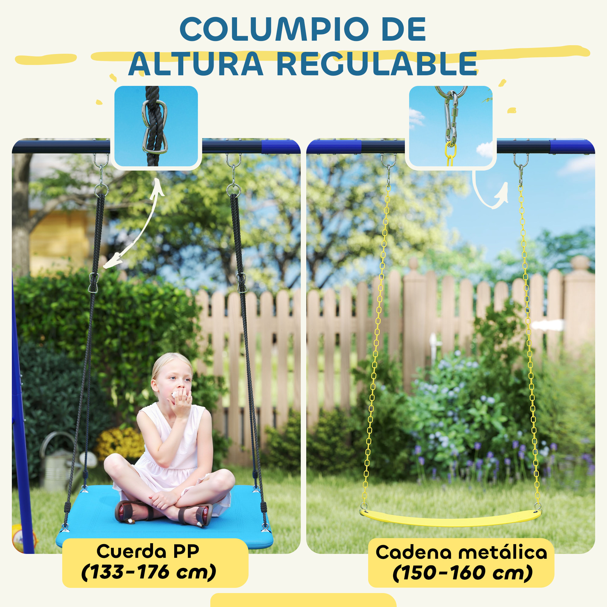 Columpios para Niños de +3 Años Columpios Jardín Exterior con 2 Columpios Simples y 1 Columpio Plataforma Carga 120 kg para Terraza Patio 365x180x184 cm Multicolor