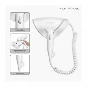 Sèche-cheveux mural compact 1800W Proficare PC-HT 3044 Blanc