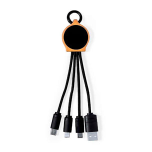 Cavo di ricarica in bambù naturale. Luci a LED. Connessione Micro USB, Tipo C e Lightning 5 V CC 2,4 A