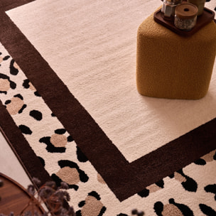 LEOVAH - Tapis de salon marron à motif léopard