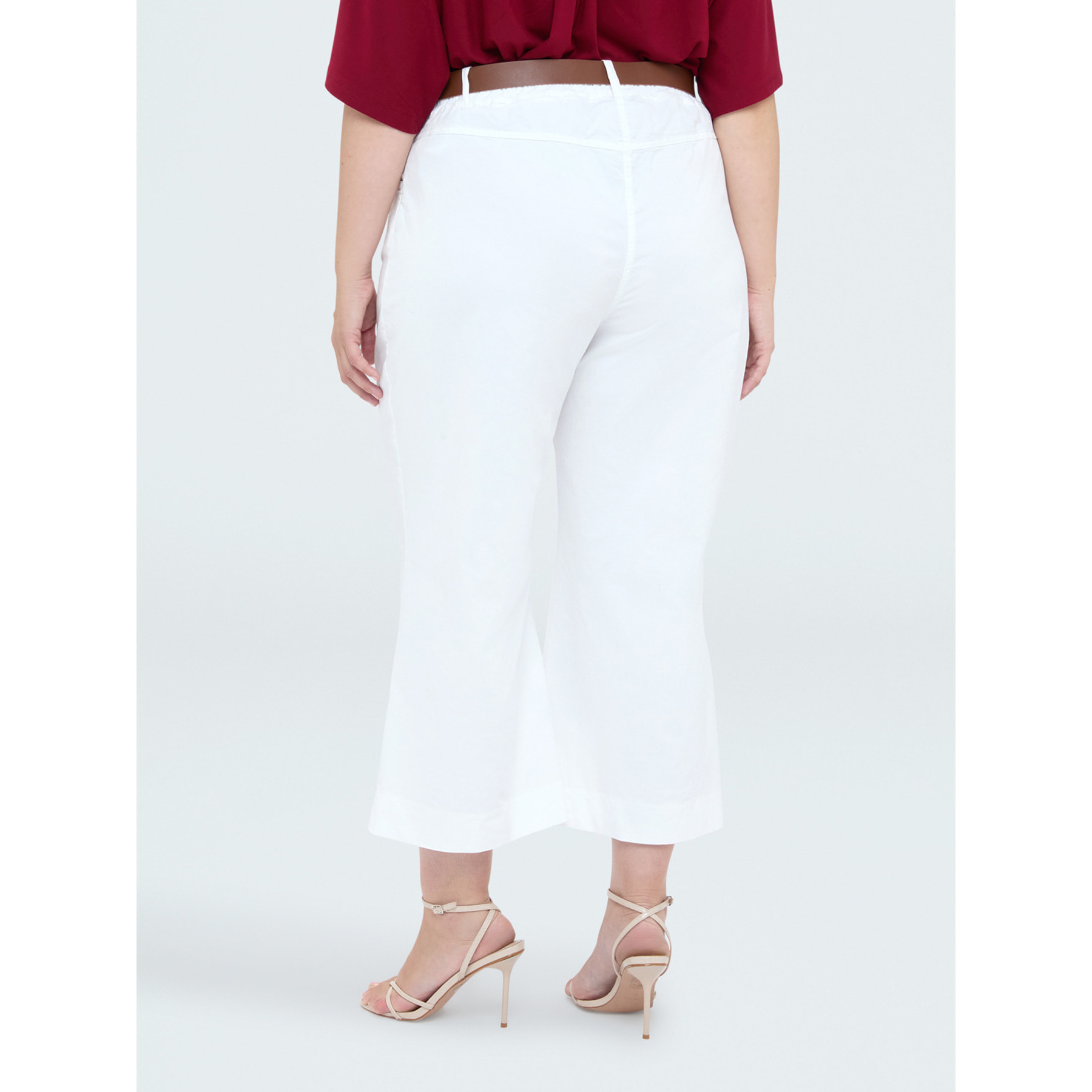 Fiorella Rubino - Pantaloni cropped con ricami e cintura - Bianco