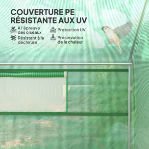 Serre de jardin 12 m² - serre tunnel 4 x 3 x 2 m porte 2 grandes fenêtres enroulables maillées acier galvanisé PE blanc