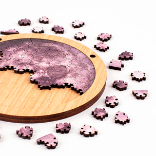 Puzzle e cornice in legno con 110 pezzi. Design Luna.