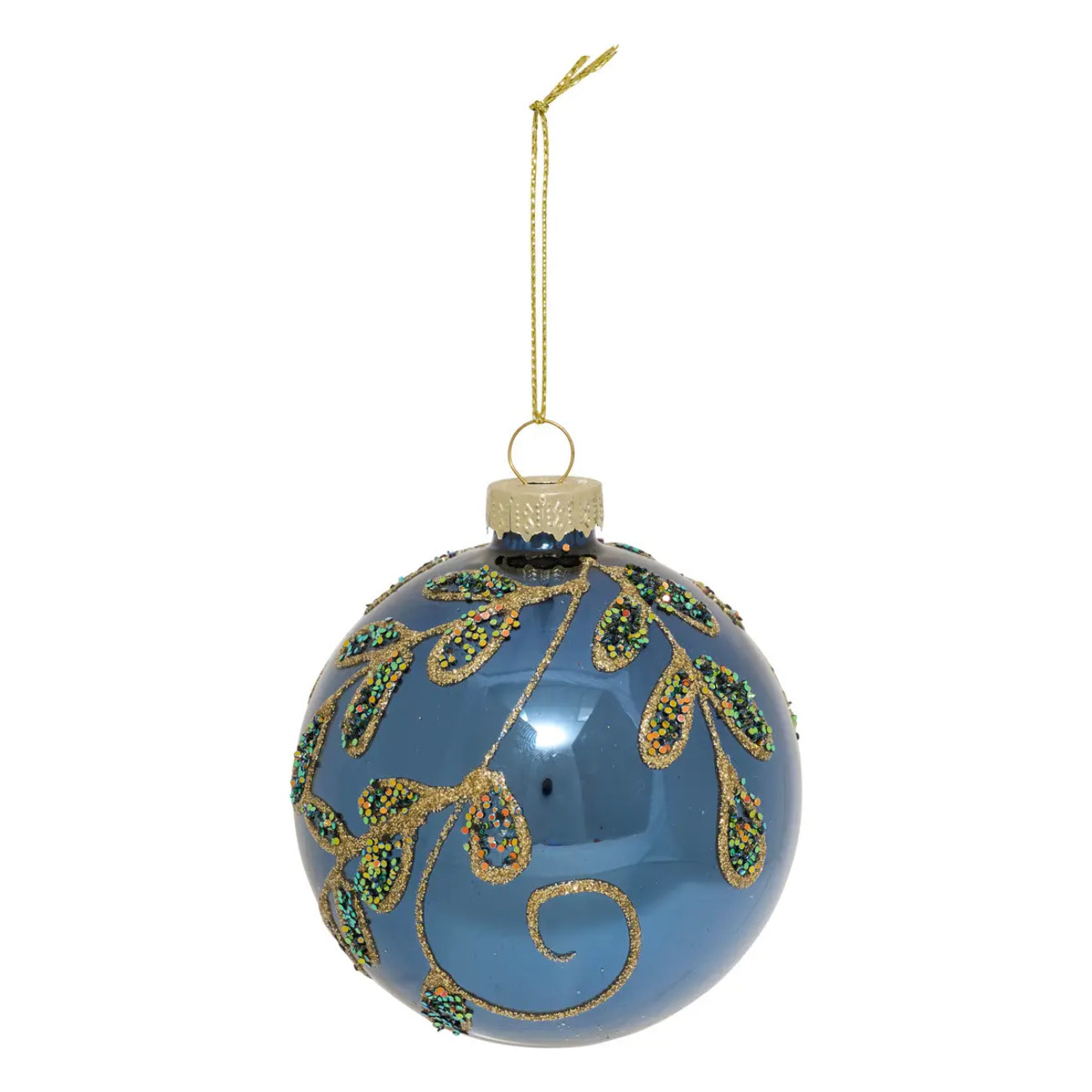 Boule verre branches D.8cm bleu
